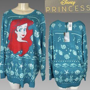 Disney Princess +3 Teal Ariel Little Mermaid Graphic Crew Long Sleeve Sweater
